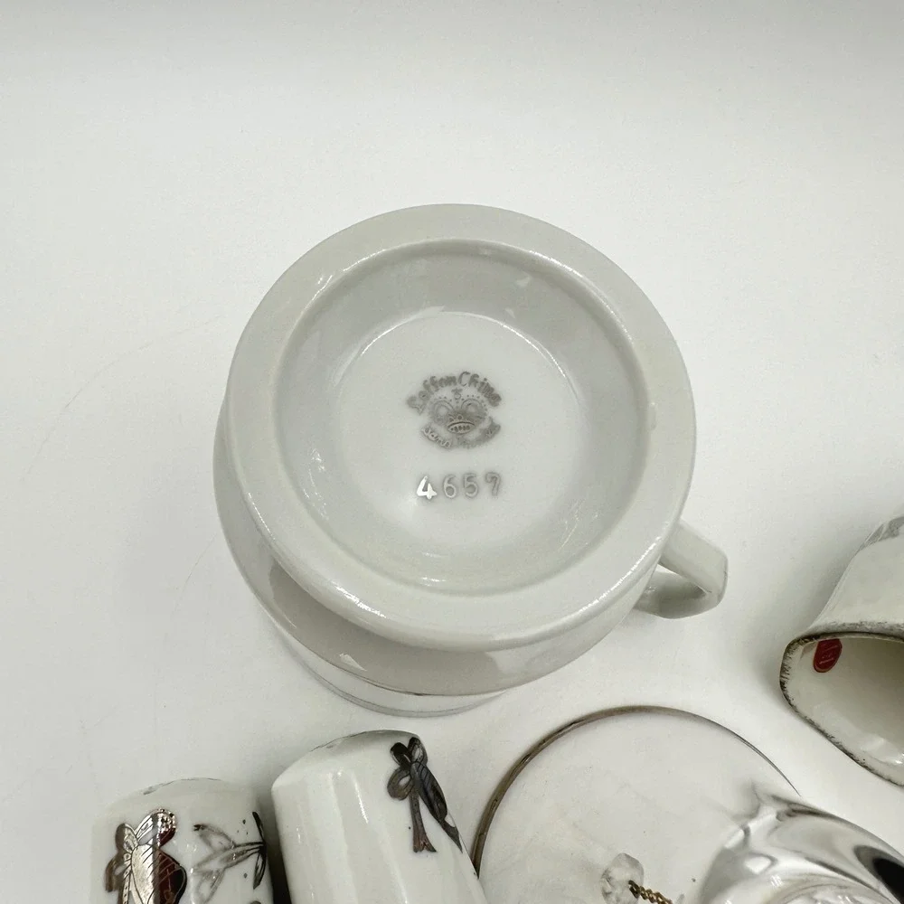 Lefton E&R France 25th Anniversary Porcelain Silver Cup Shakers Crystal Bell